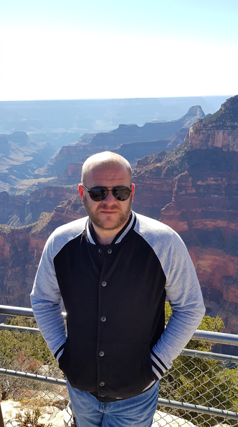 Andrey at the Grand Canyon rim, which he owns